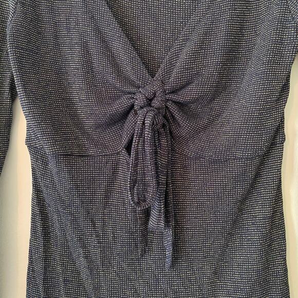 Free People Intimately Navy Blue Metallic Shimmer Long Sleeve V-neck Tie Medium - Picture 6 of 9